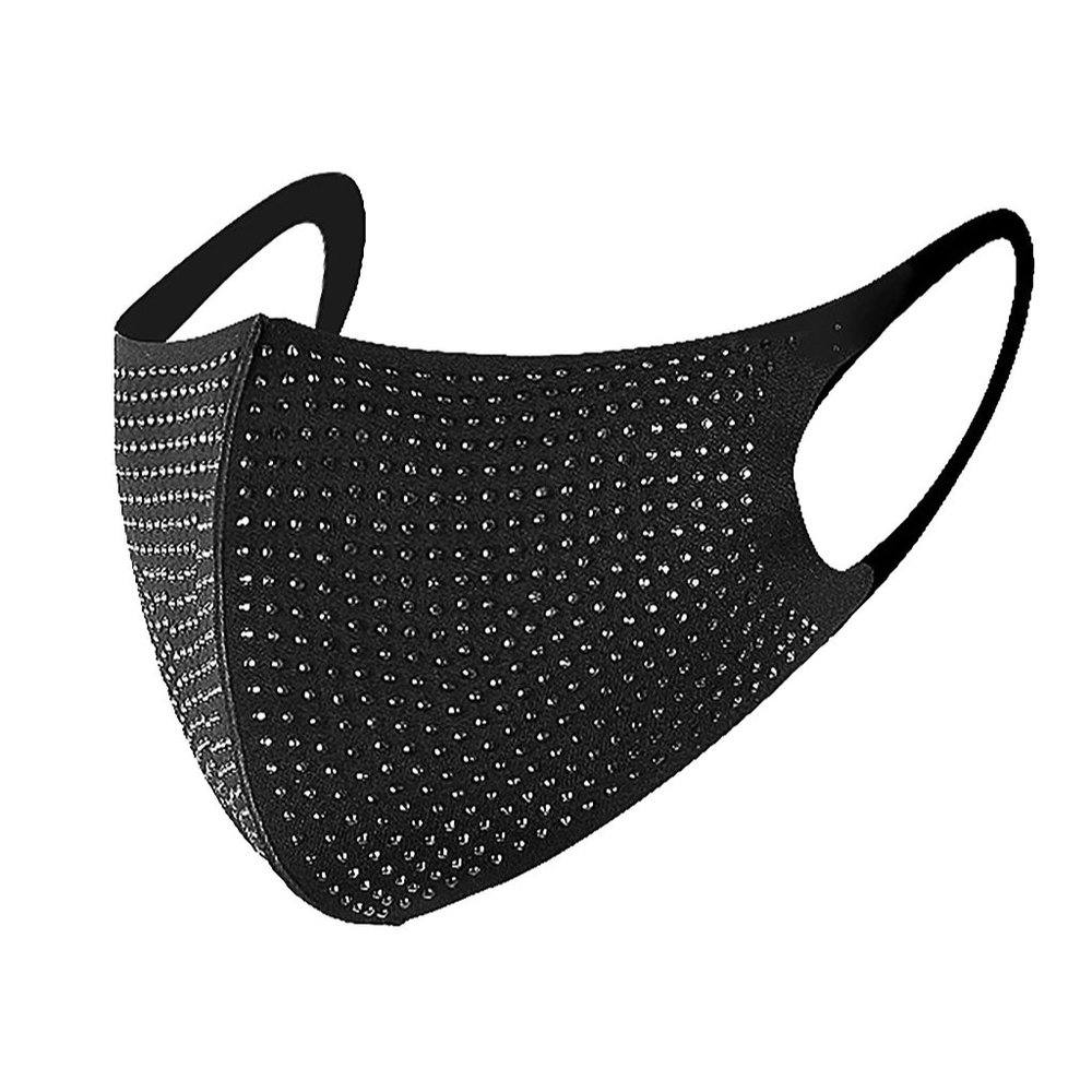 Black Rhinestones Studded Bling Face Mask - Picture 2 of 4